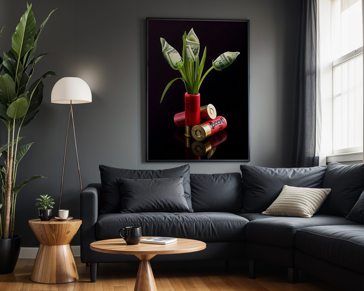 Cash Bouquet wall art in modern living room