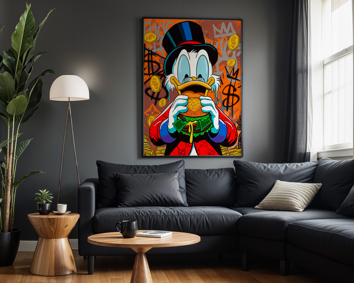 Scrooge Burger Fortune wall art – framed room view