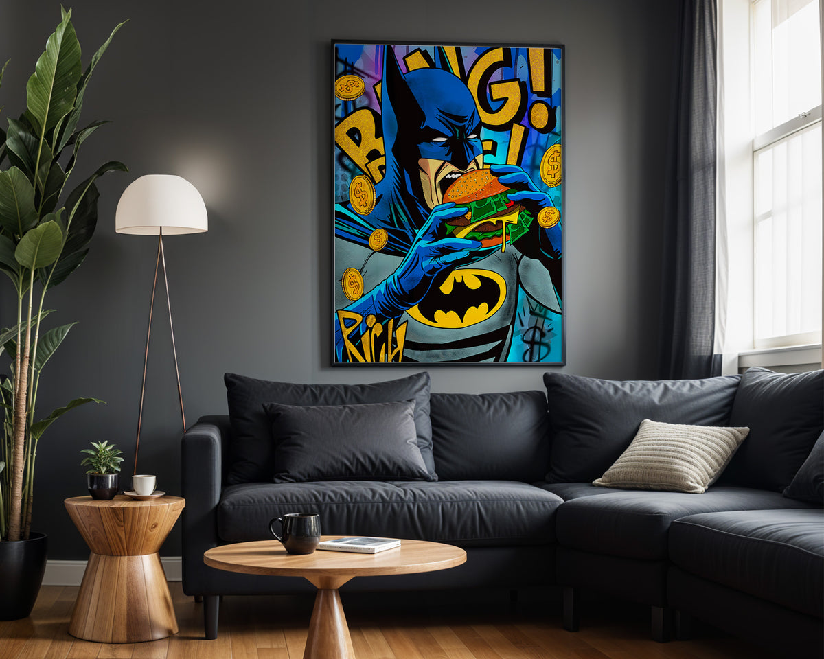 Batman Burger Break wall art – framed room view