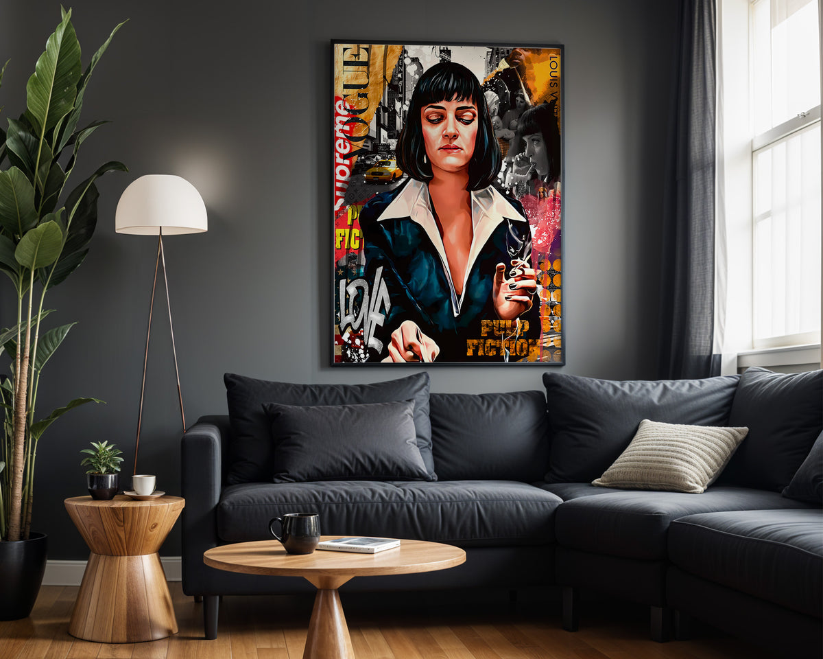 Mia Wallace Cash Fiction wall art – framed room view