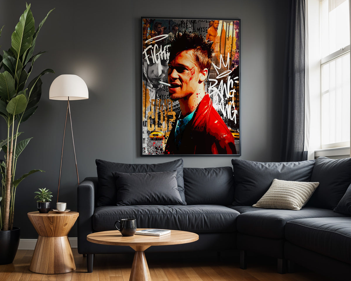 Tyler Durden Money Fight wall art – framed room view