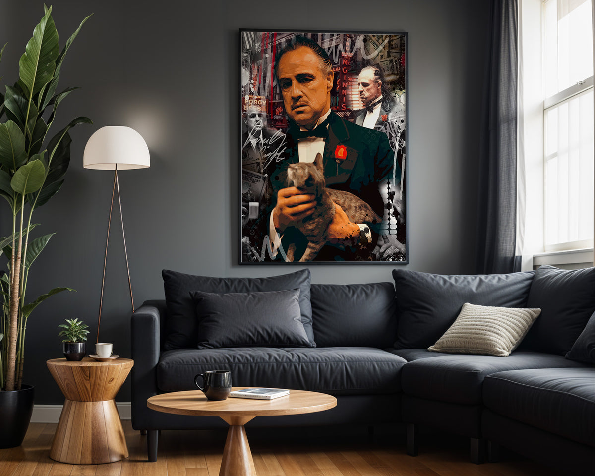 The Godfather's Cat wall art – framed room view