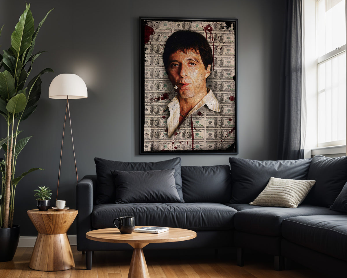 Tony Montana Money Wall wall art – framed room view
