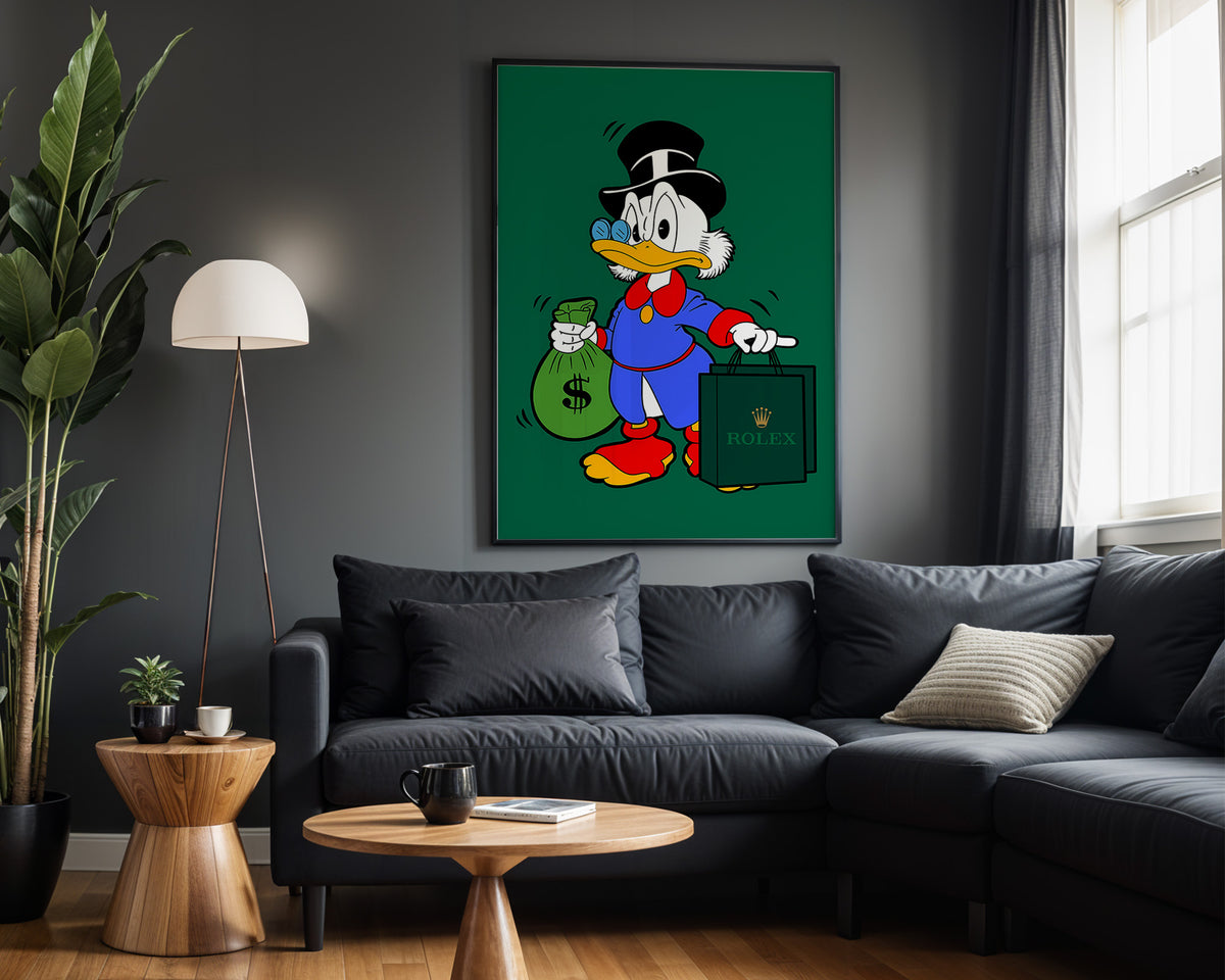 Scrooge Rolex Run wall art – framed room view