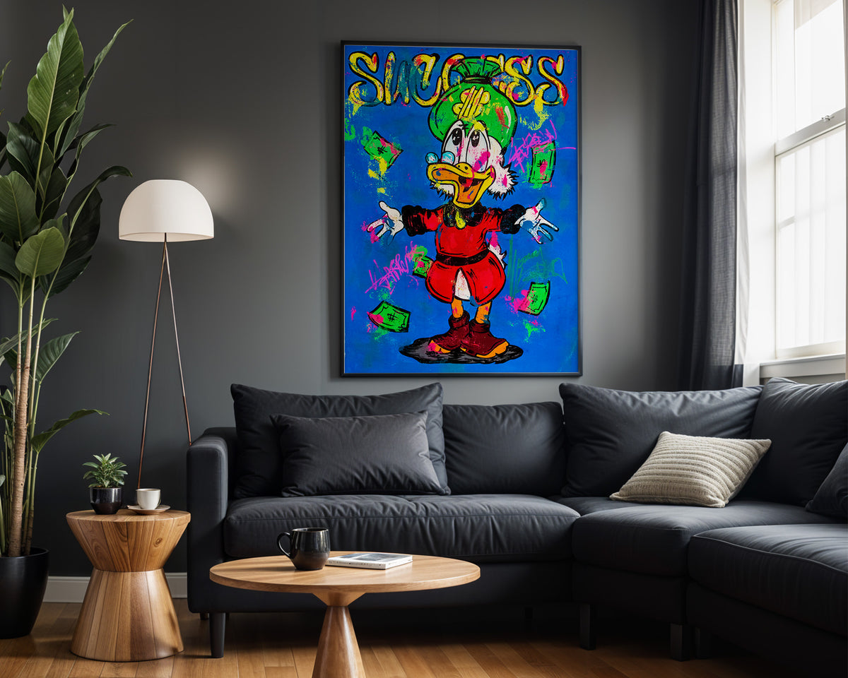 Scrooge Success Mode wall art – framed room view