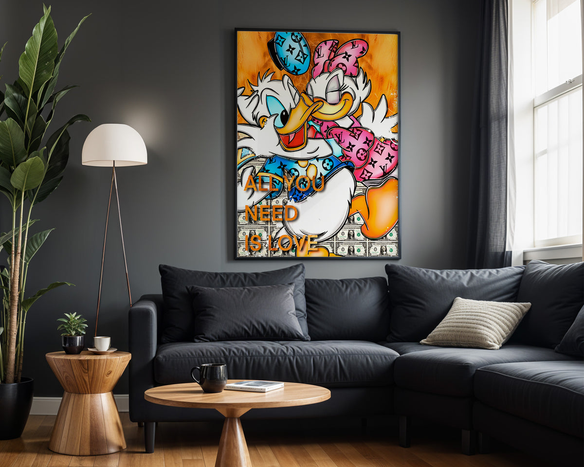 Donald & Daisy Love wall art – framed room view