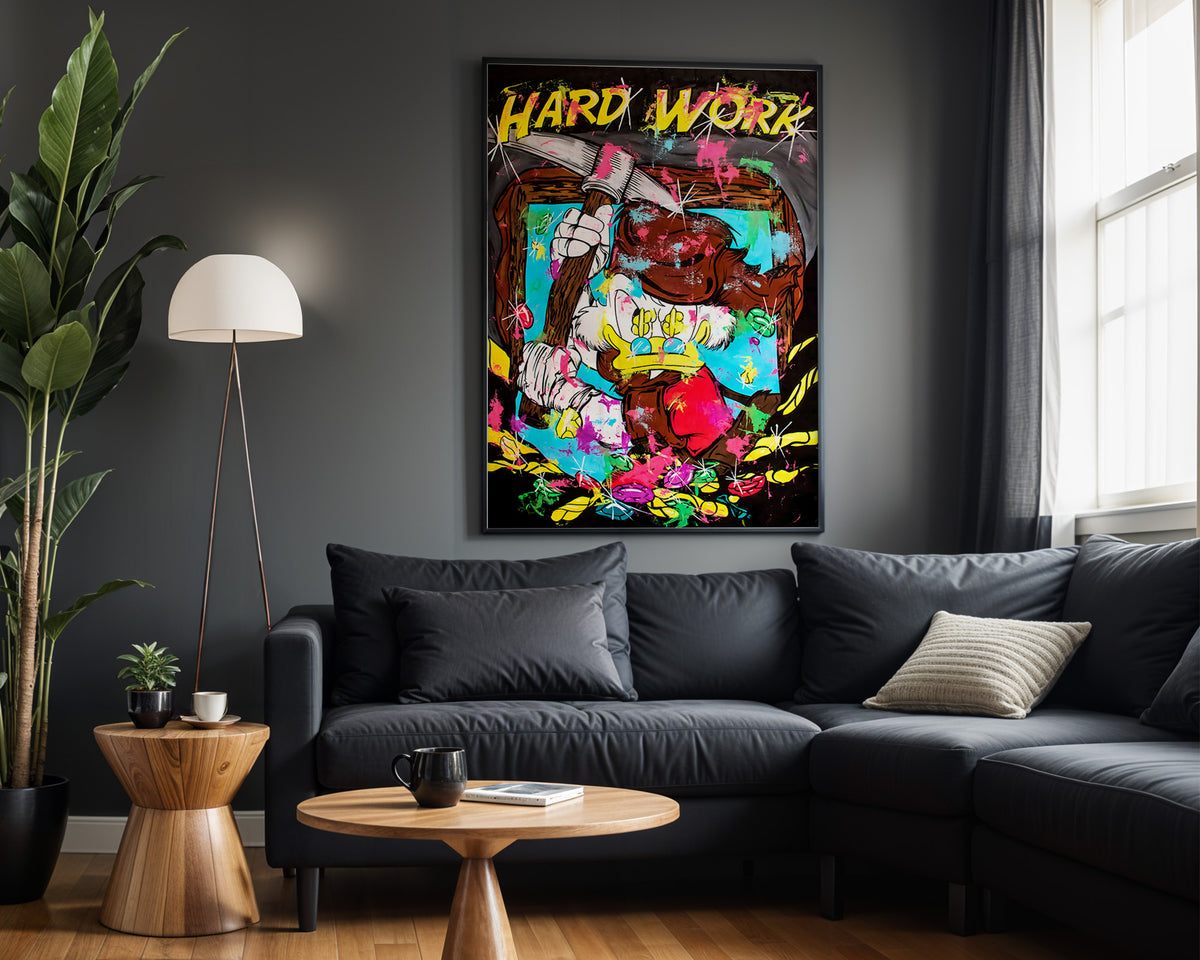 Donald Hard Work wall art – framed room view