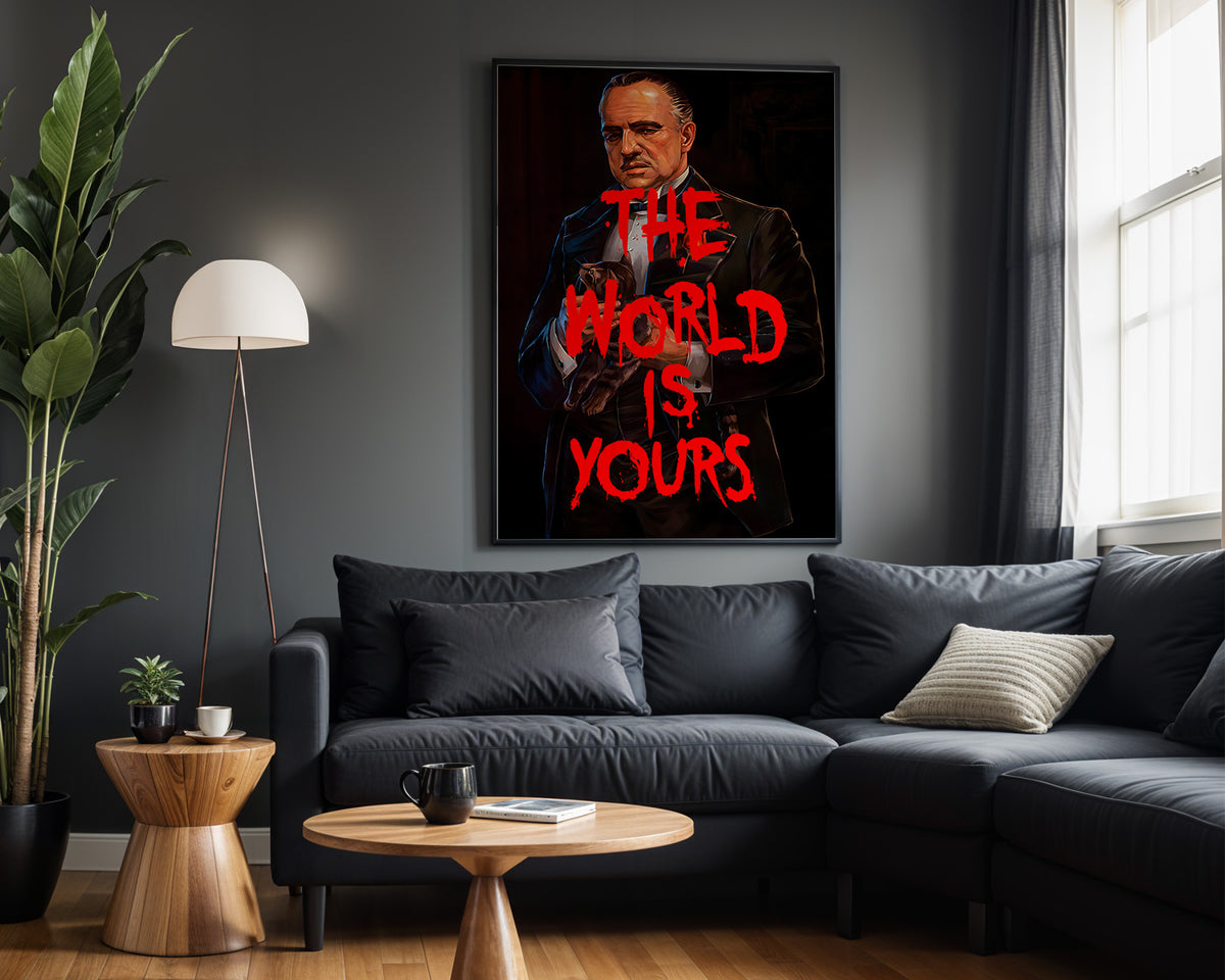 Godfather World Is Yours wall art – framed room view