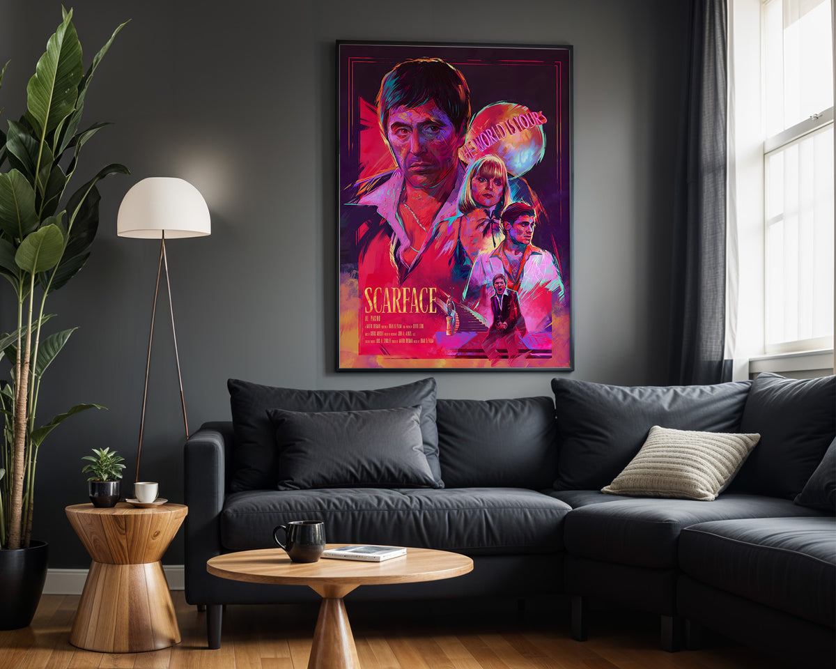 Tony Montana Neon Legacy wall art – framed room view