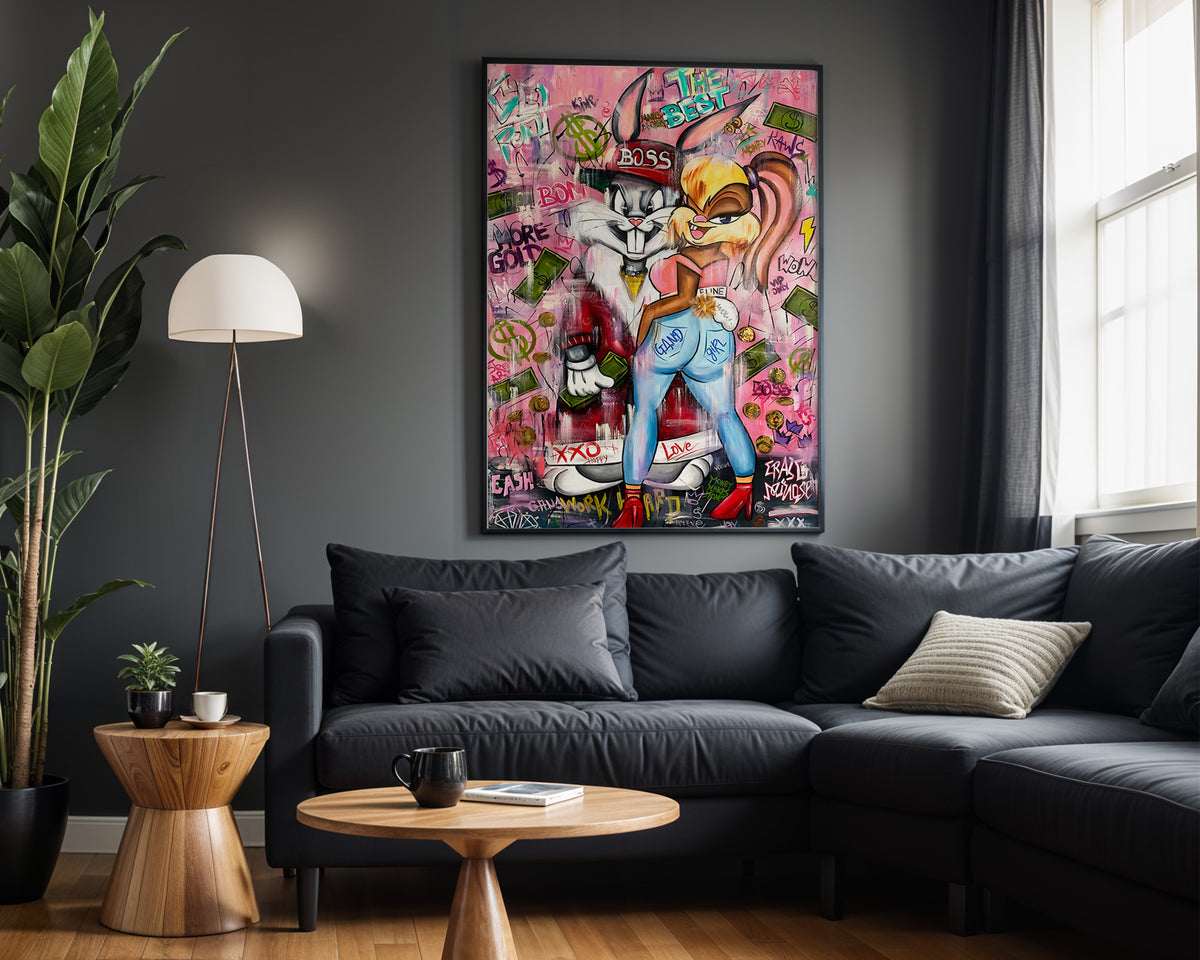 Bugs & Lola Street Love wall art – framed room view