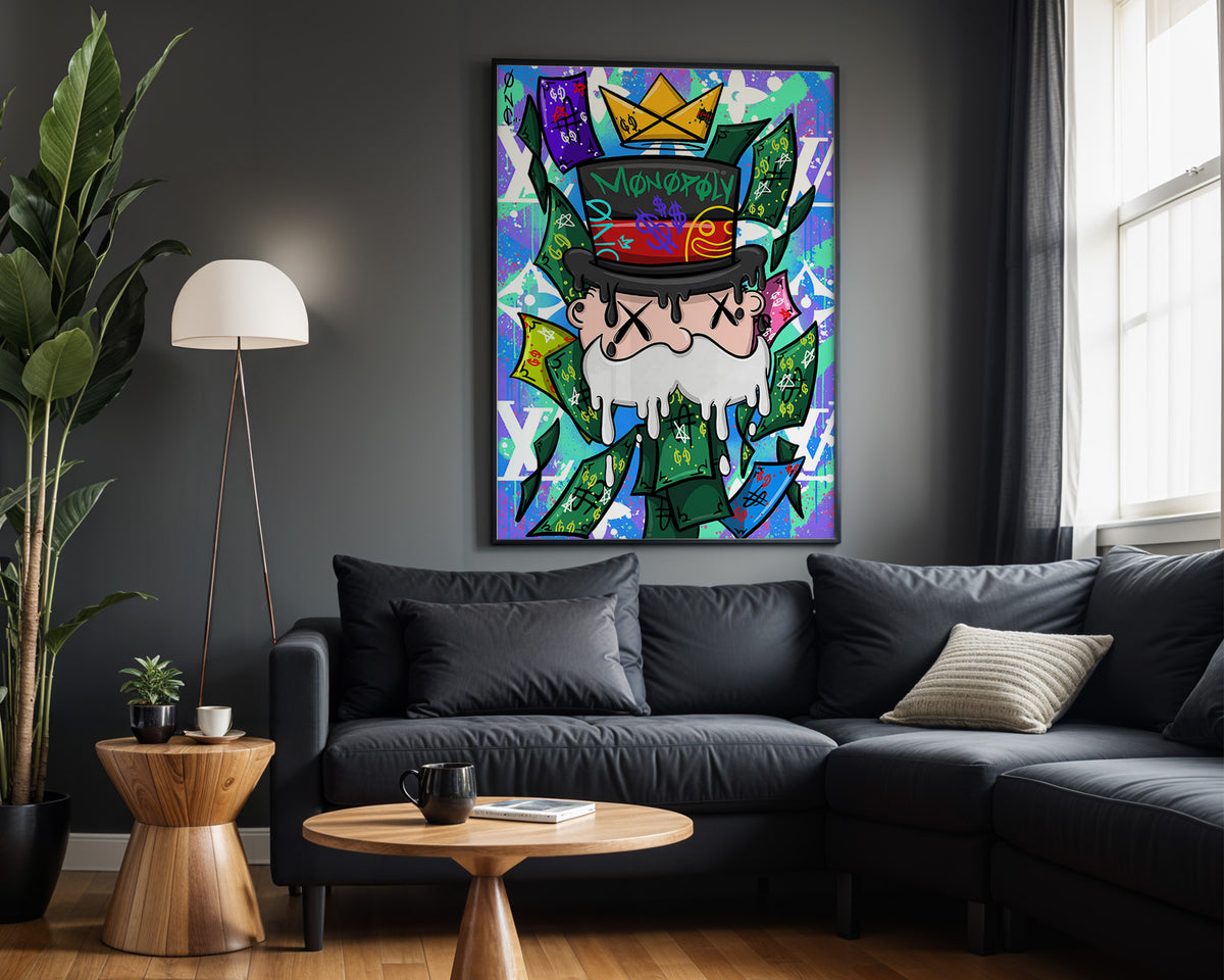 Monopoly Money Crown wall art – framed room view