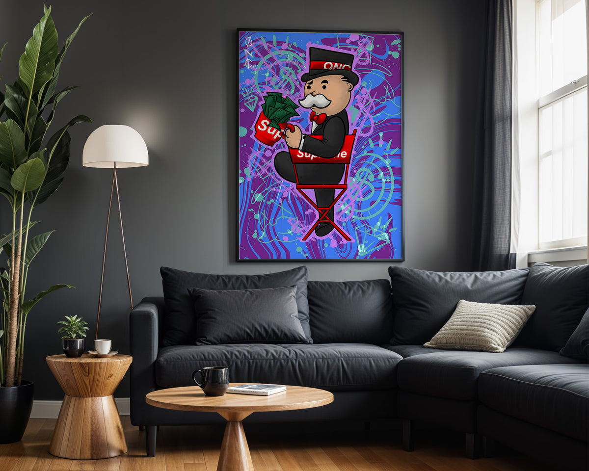 Monopoly Supreme Director wall art – framed room view