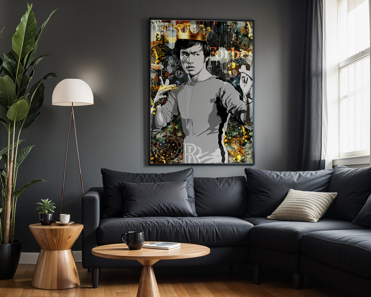Bruce Lee Crowned Legend wall art – framed room view