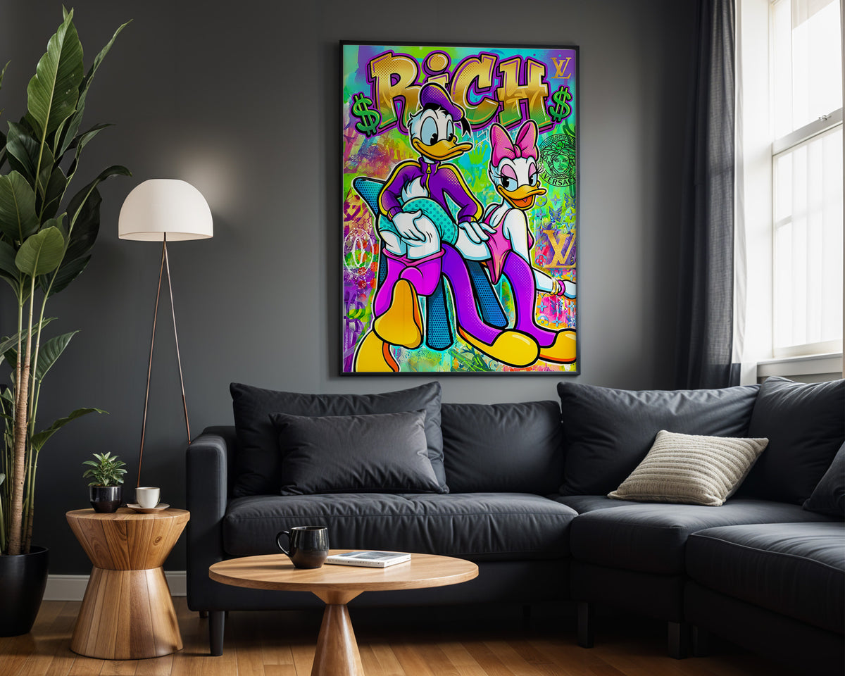 Scrooge Rich Together wall art – framed room view