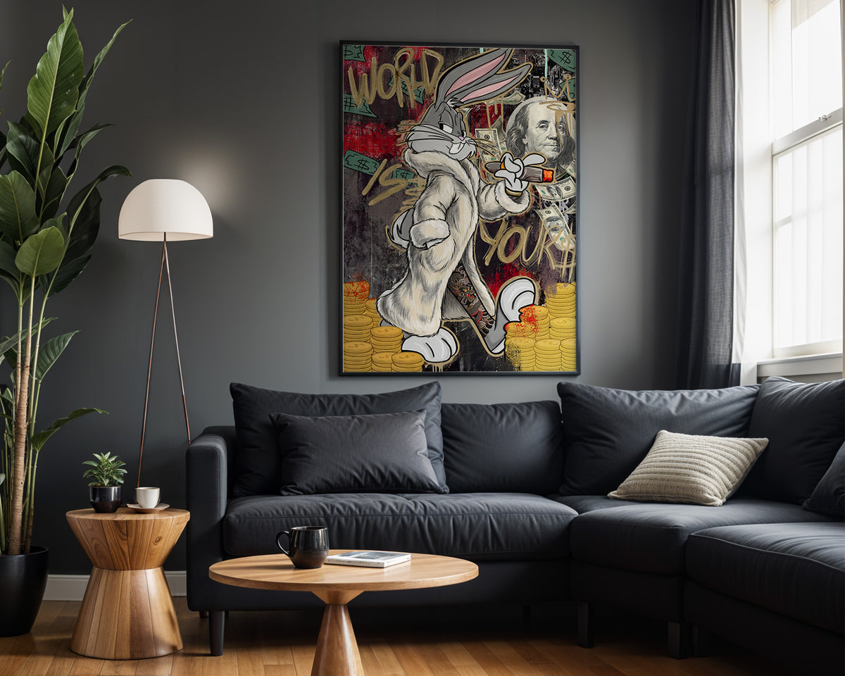 Bugs Franklin Fortune wall art – framed room view
