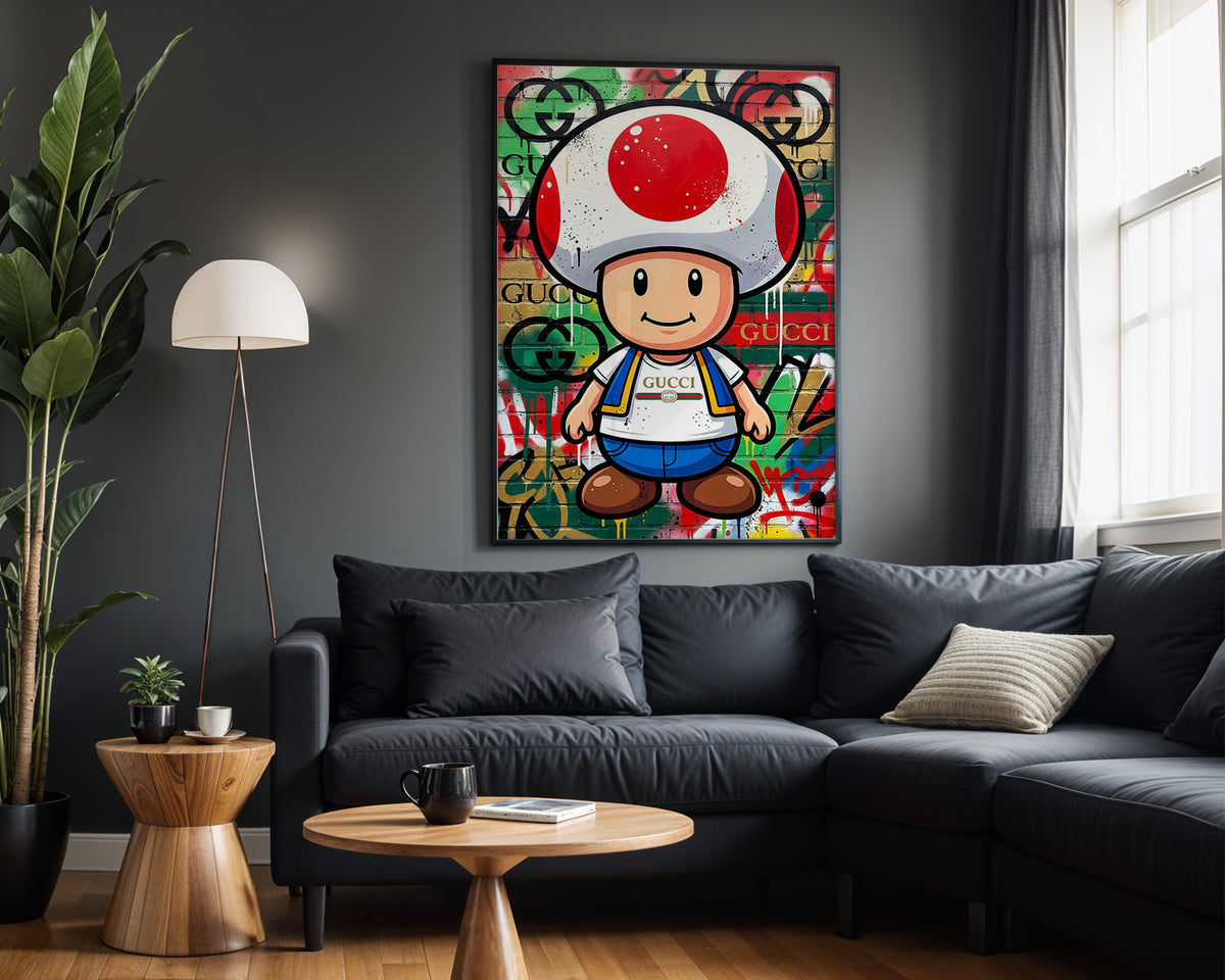 Toad Designer Money wall art – framed room view