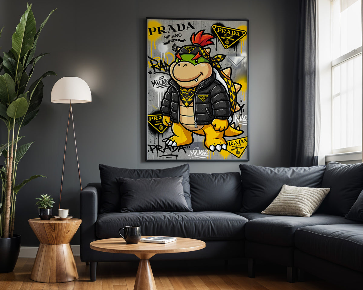 Bowser Prada Street wall art – framed room view