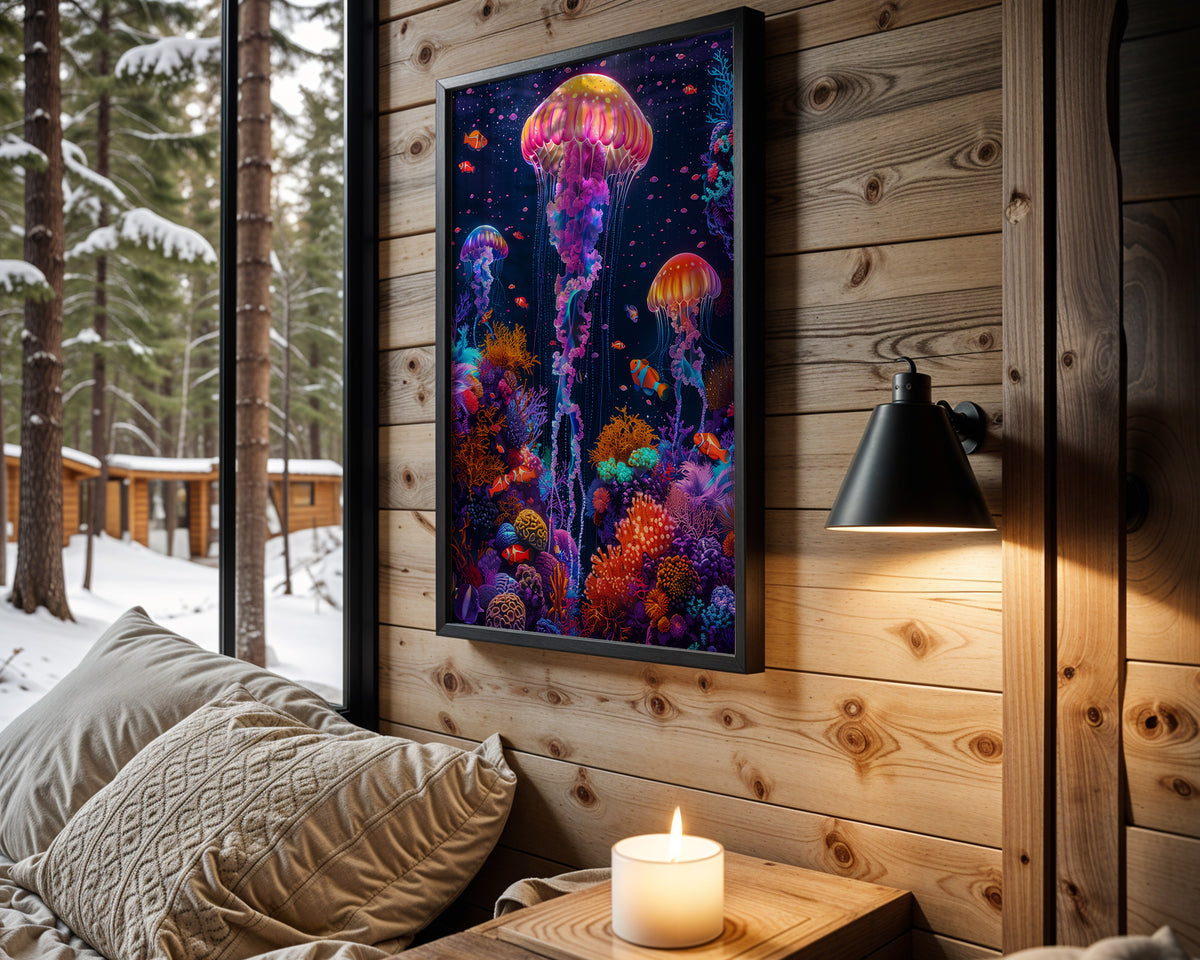Celestial Bloom psychedelic wall art – cabin room view