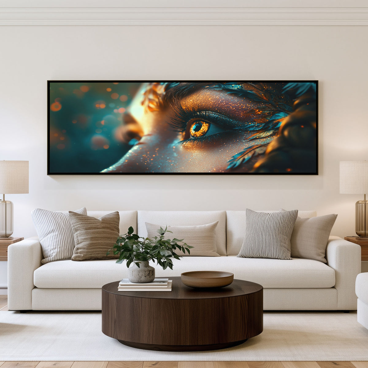 Amber Eye Panoramic Wall Art shown in a living room