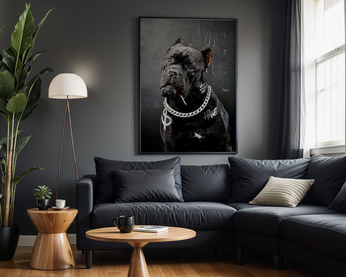 Chain Hound wall art in modern living room
