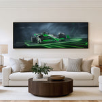 Checkered Panoramic Formula 1 Wall Art shown in a living room