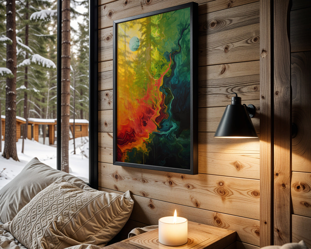 Chromatic Dissolve psychedelic wall art – cabin room view