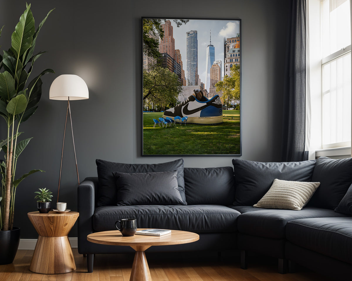 City Park Kicks sneaker wall art in modern living room