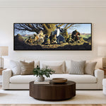 Old World Travellers Panoramic Wall Art shown in a living room