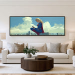 Supergirl Above the Clouds Panoramic Wall Art shown in a living room