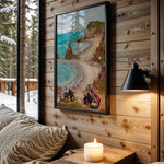 Coastal Racers wall art in cabin interior