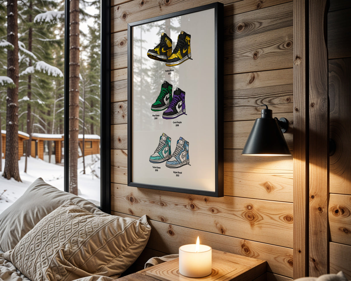 Colorway Archive sneaker wall art in cabin interior
