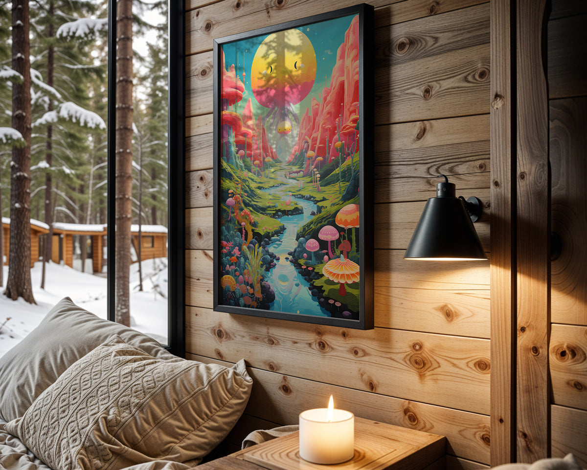 Cosmic Bloom psychedelic wall art – cabin room view