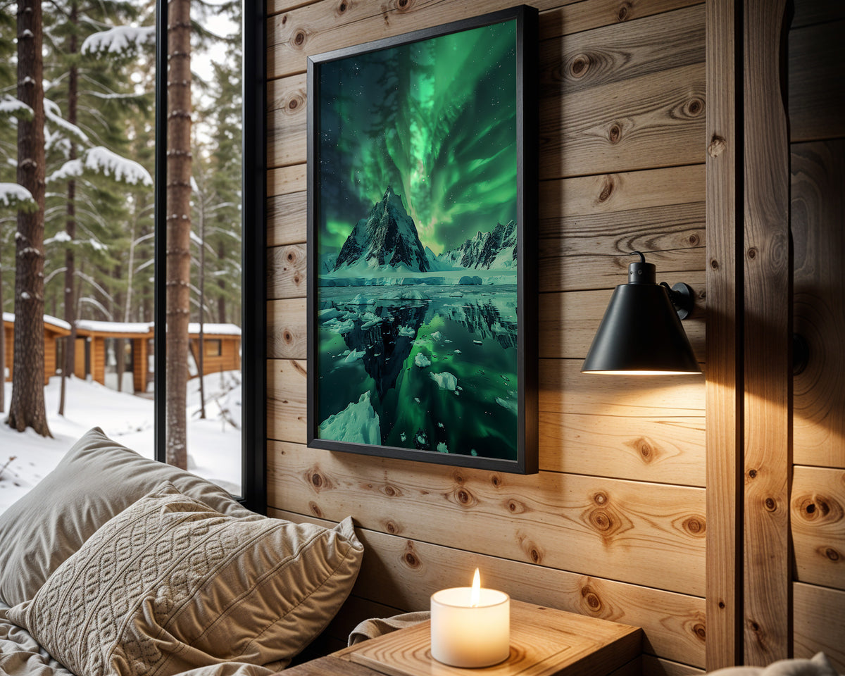 Cosmic Fjord aurora wall art – main room view