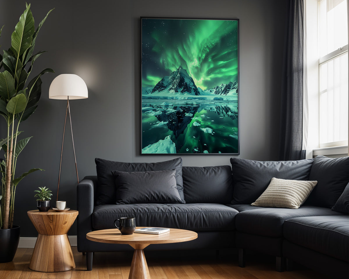 Cosmic Fjord aurora wall art – alternate room view