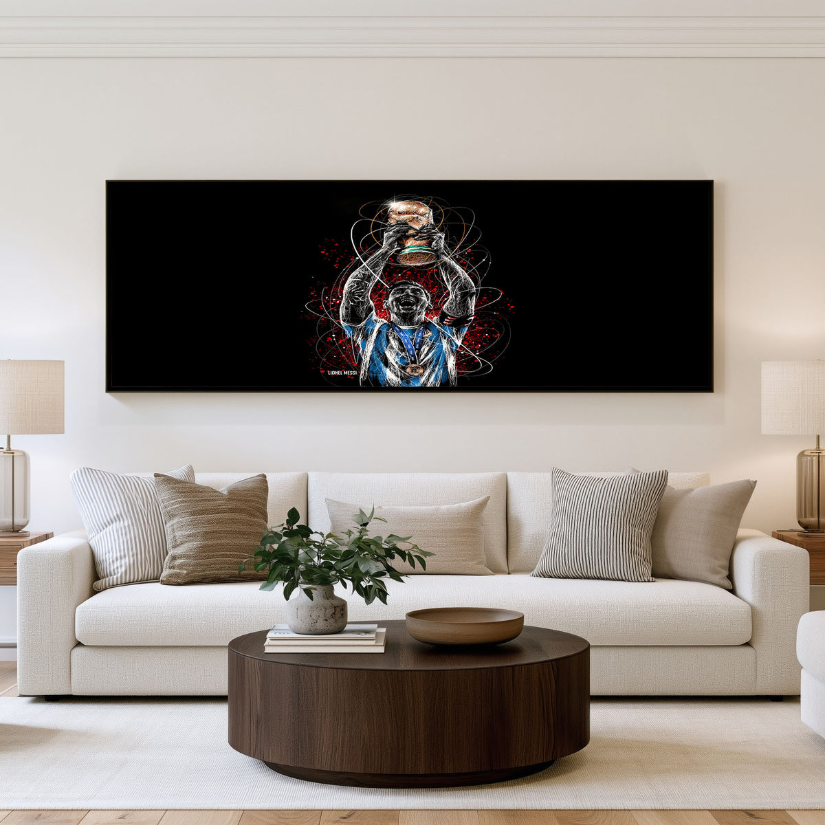 Luffy Cosmic Reach Panoramic Wall Art shown in a living room