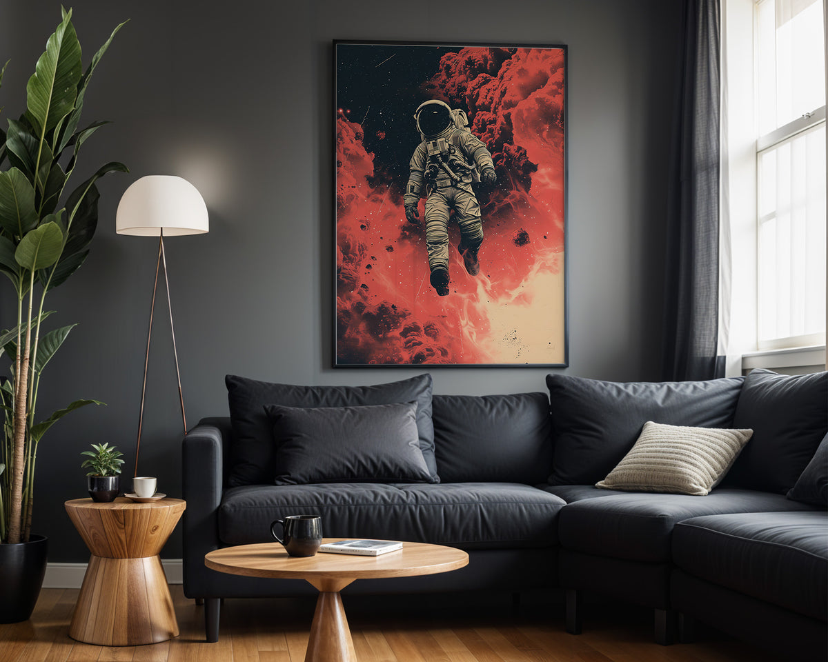 Crimson Descent space wall art – dark lounge view