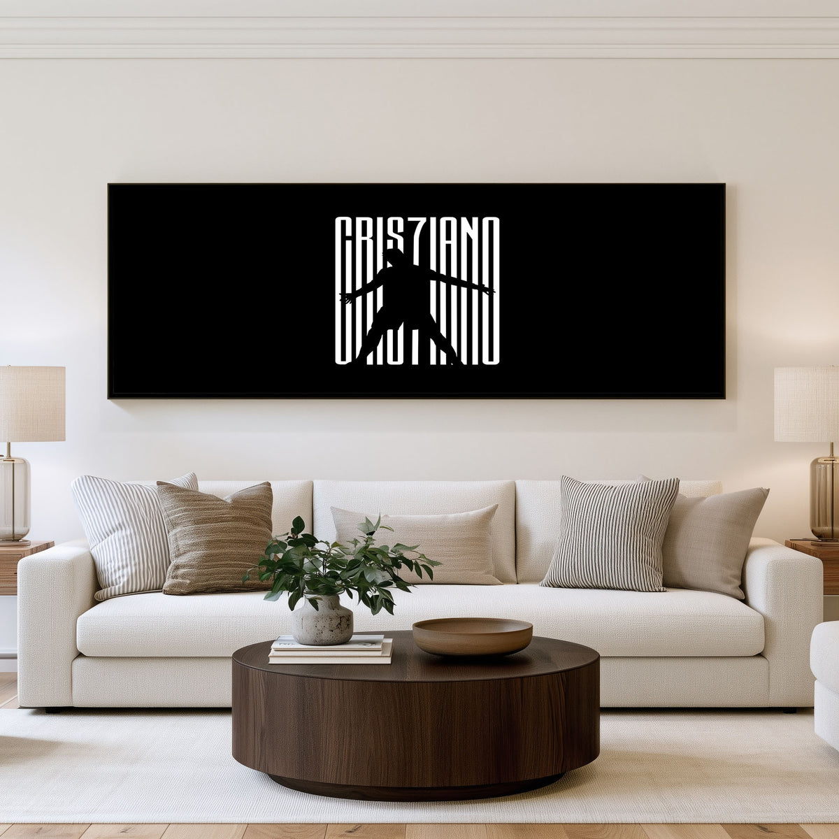 Cristiano Silhouette Panoramic Wall Art shown in a living room