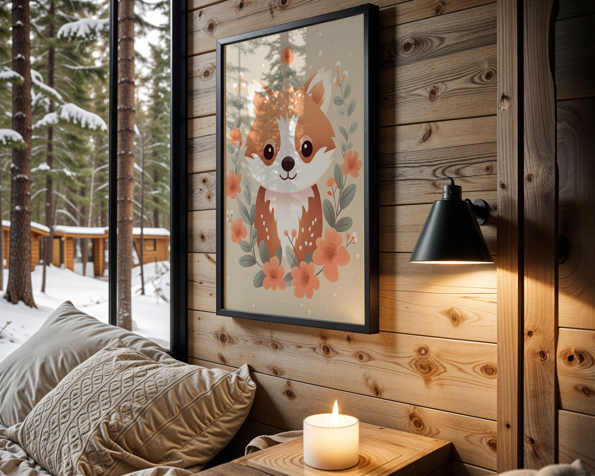 Curious Red Panda kids nursery wall art – main room view