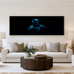 Dark Knight panoramic superhero wall art shown in a living room