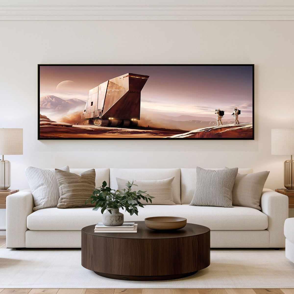 Desert Outpost Panoramic Wall Art shown in a living room