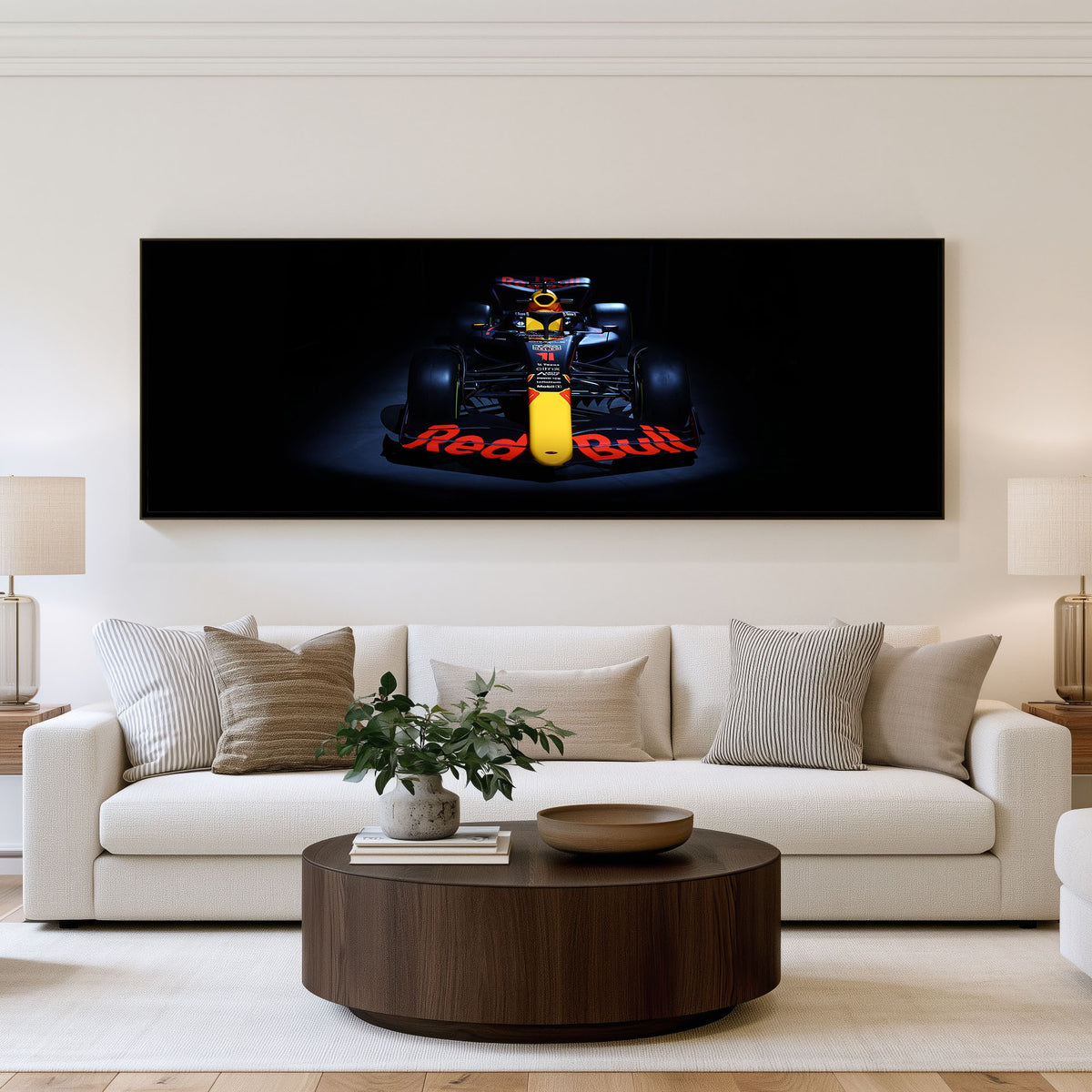 Downforce Panoramic Formula 1 Wall Art shown in a living room