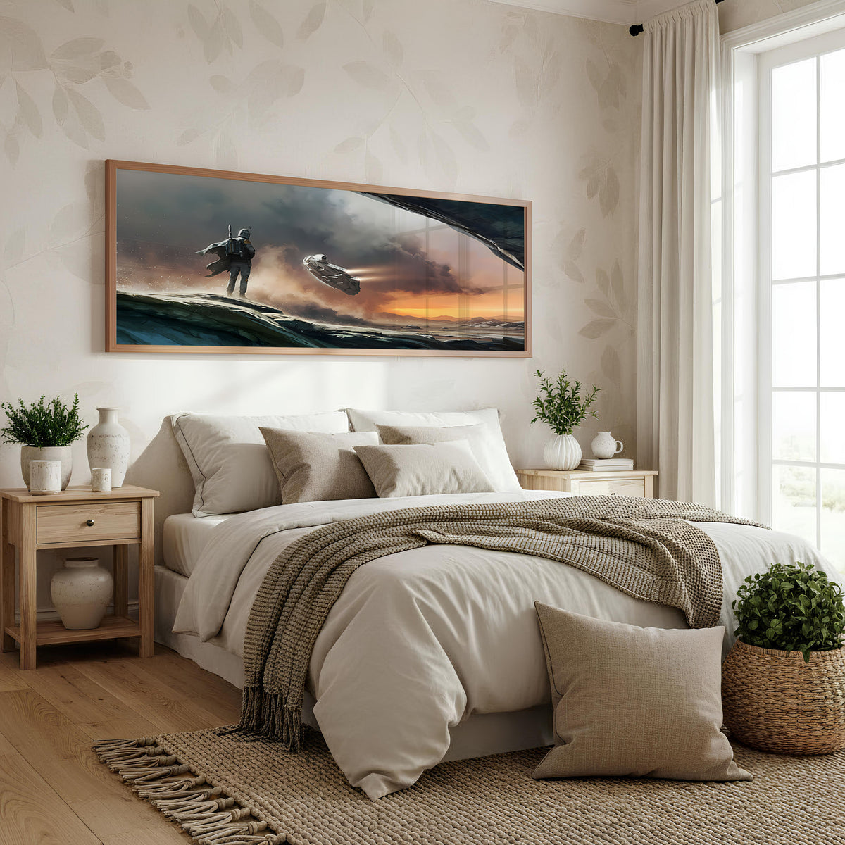 Dune Patrol Panoramic Wall Art shown in a bedroom