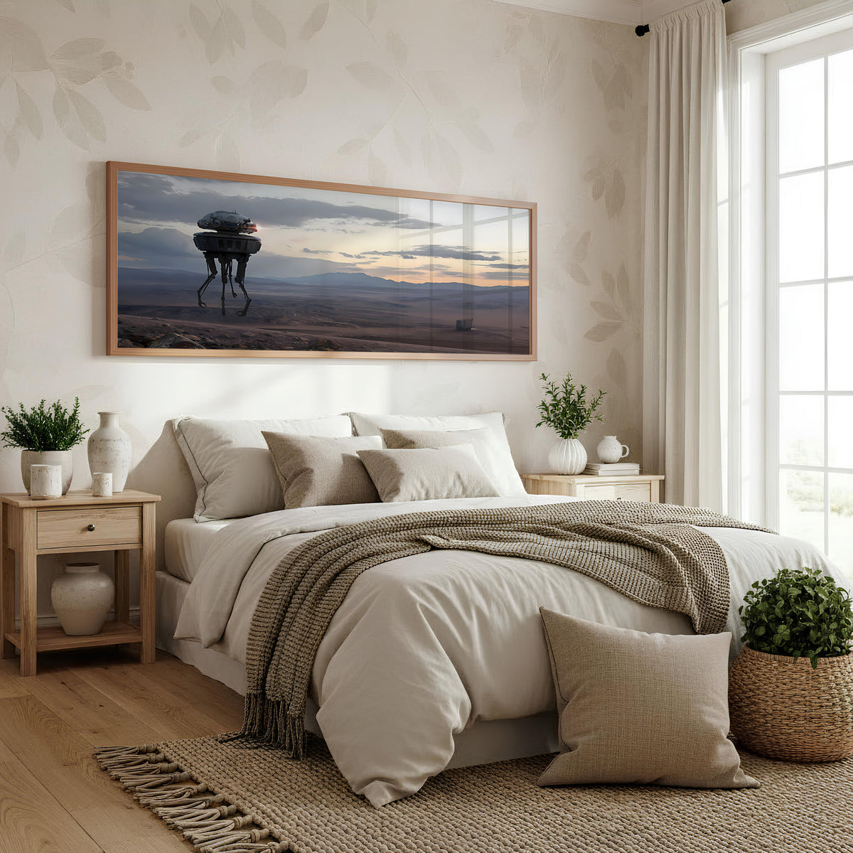 Dune Probe Panoramic Wall Art shown in a bedroom