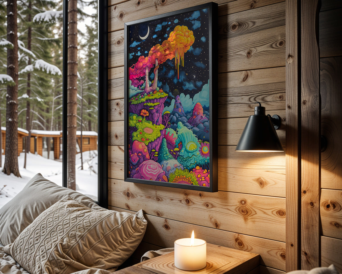 Electric Horizon psychedelic wall art – cabin room view