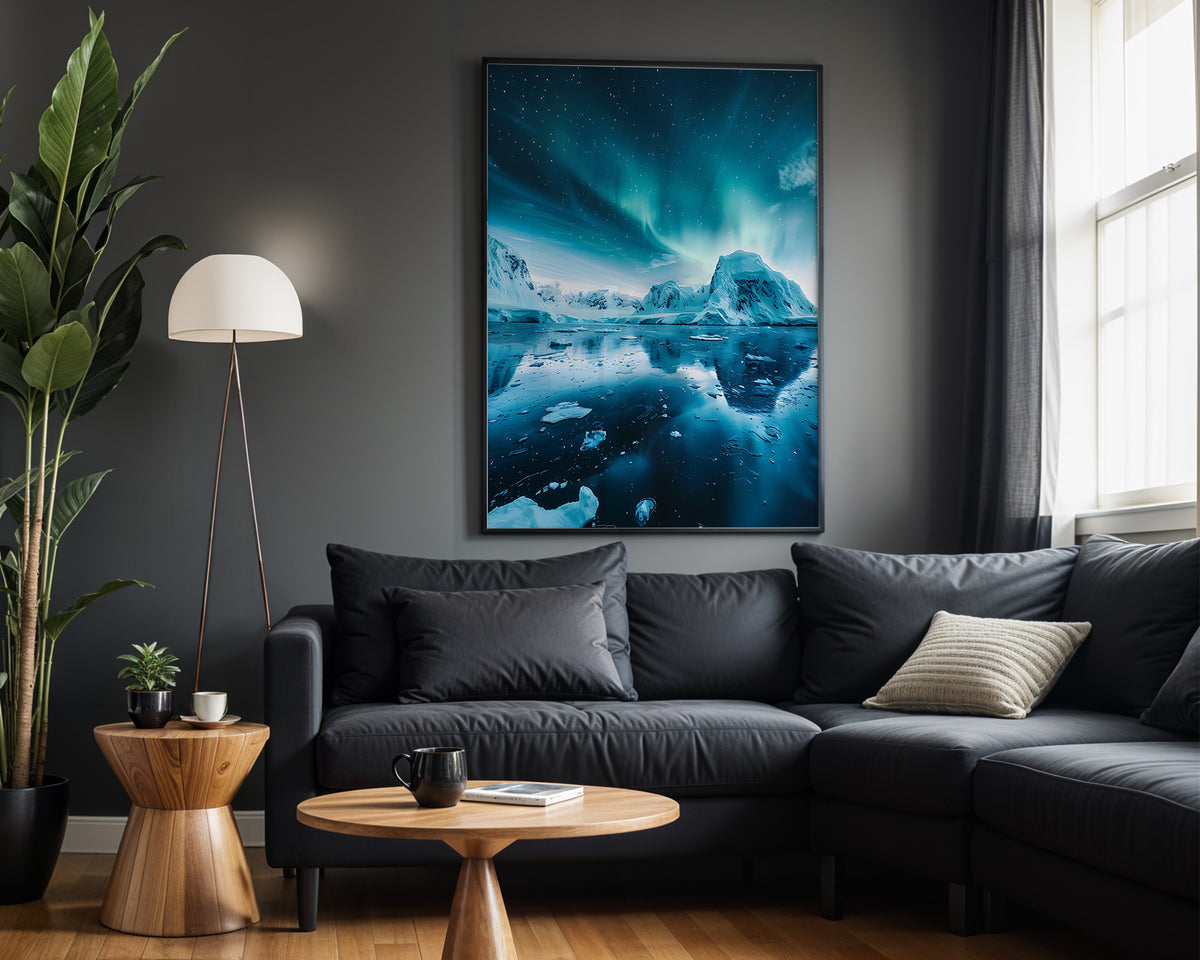 Emerald Storm aurora wall art – alternate room view