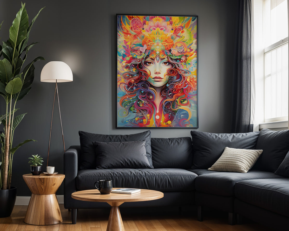 Eternal Radiance psychedelic wall art – dark lounge view