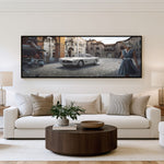 European Street Classic panoramic wall art shown in a living room