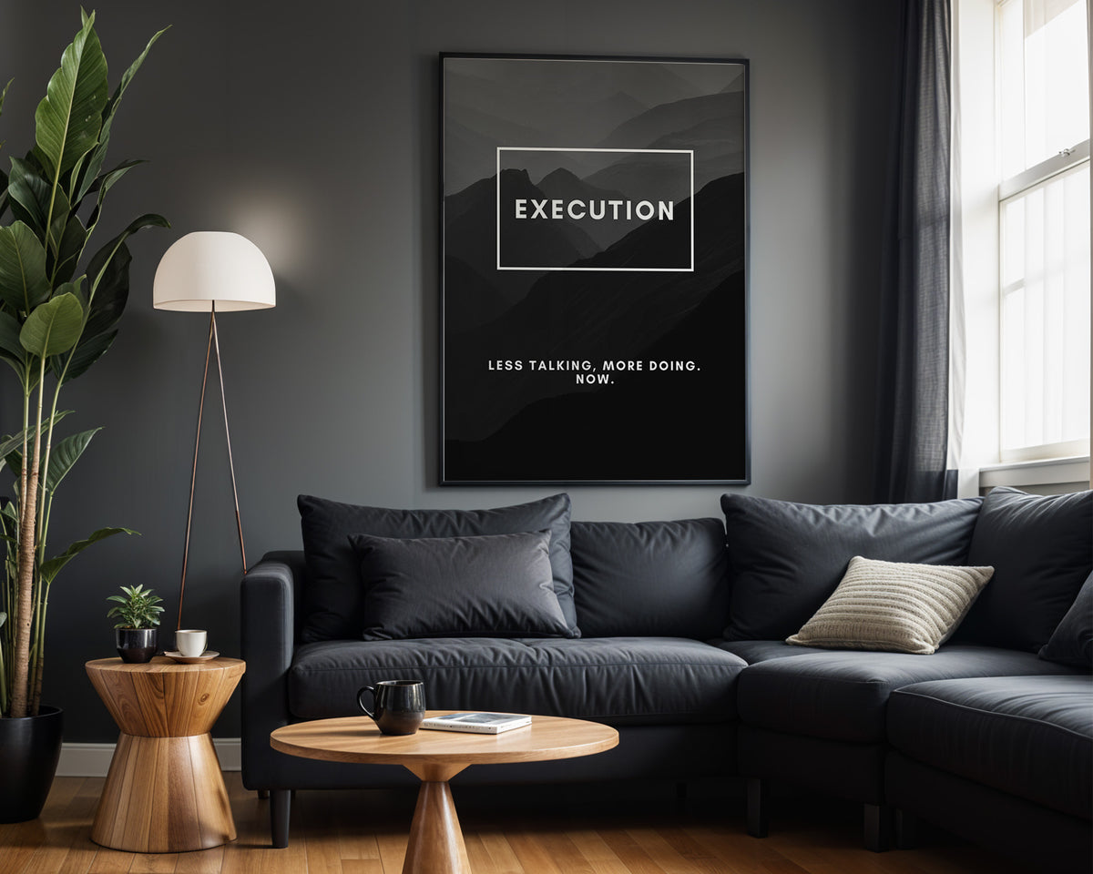 Execution Creates Results motivational wall art – alternate room view