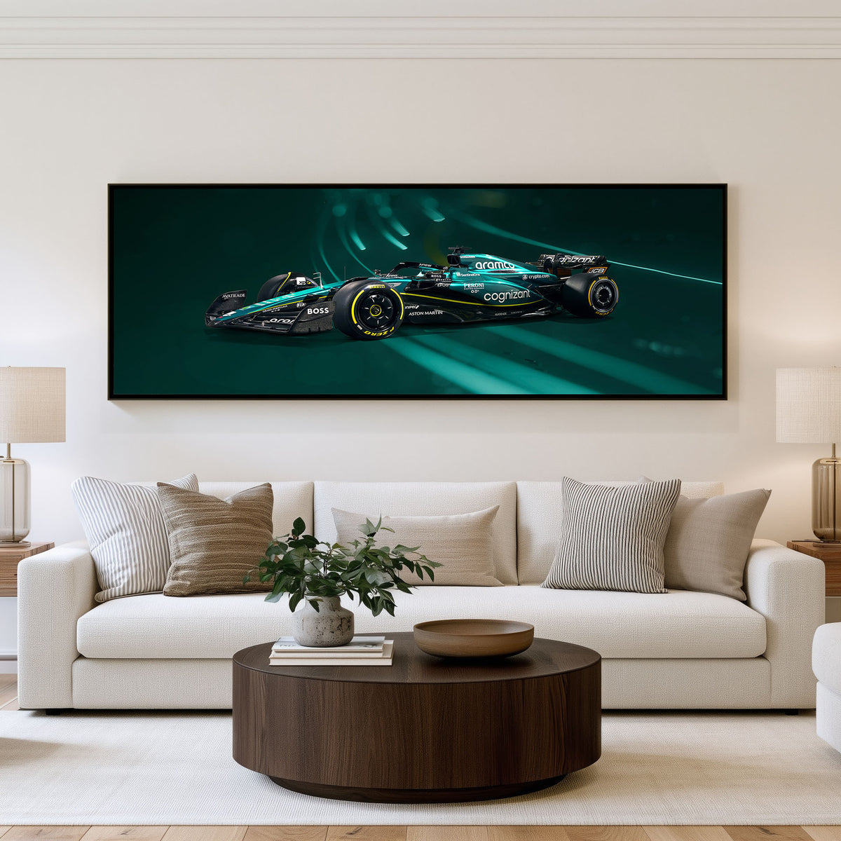 Fast Lane Panoramic Formula 1 Wall Art shown in a living room