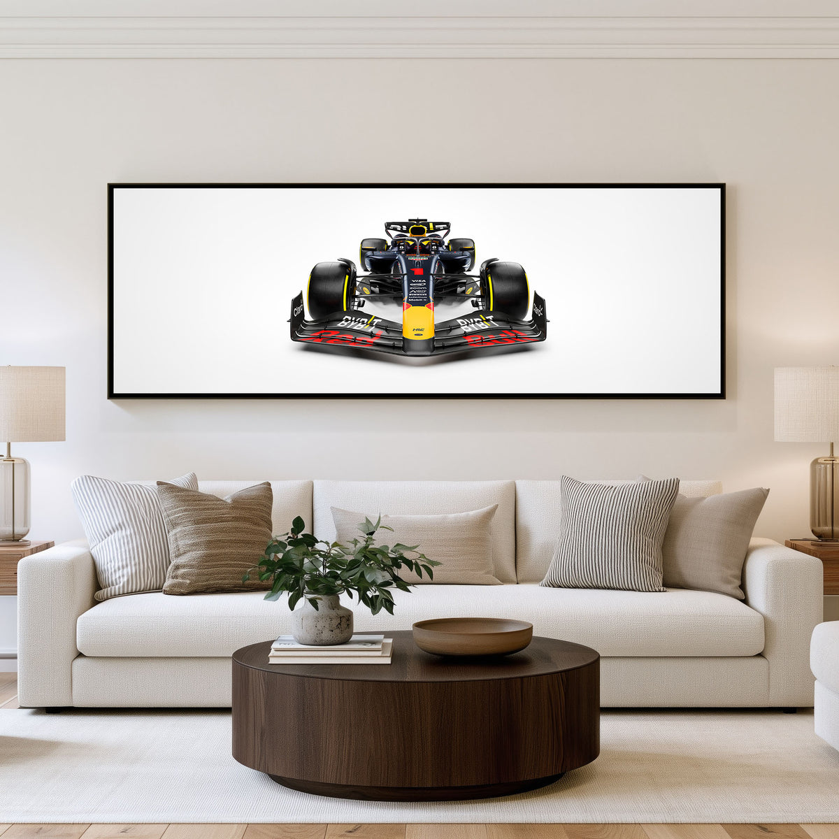 Fastest Lap Panoramic Formula 1 Wall Art shown in a living room
